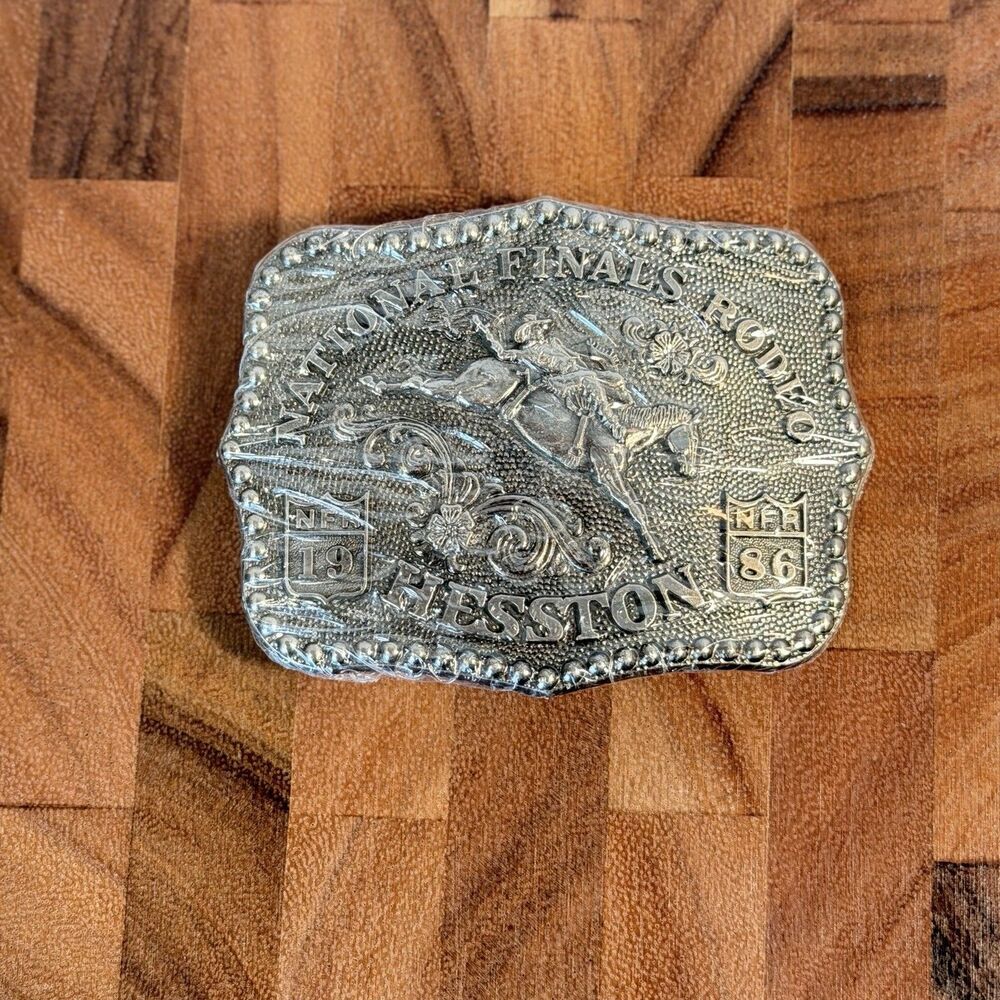 Vtg 1986 National Finals Rodeo Hesston NFR Cowboy Belt Buckle Sealed
